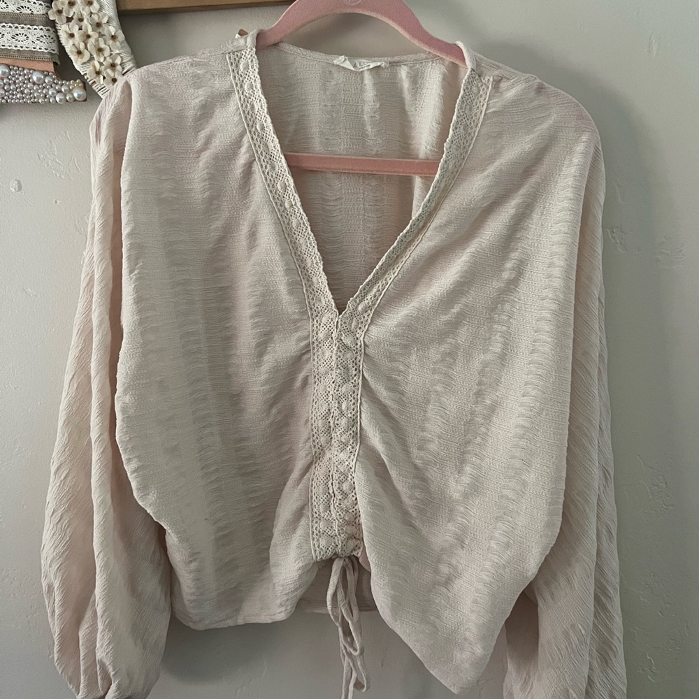 ILLA ILLA Light Beige Lace-Up Blouse